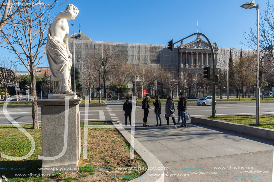 MADRID, SPAIN - JANUARY 21, 2018: National Archaeological Museum and National Library in City of Madrid, Spain