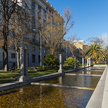 MADRID, SPAIN - JANUARY 21, 2018: Fountain at Paseo de la Castellana street in City of Madrid, Spain
