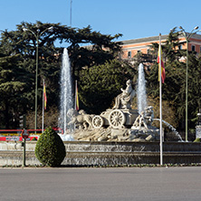 MADRID, SPAIN - JANUARY 21, 2018: Fountain of the Goddess Cibeles in City of Madrid, Spain