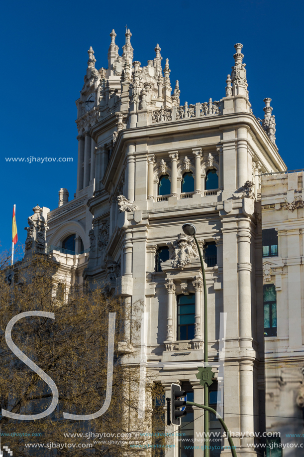MADRID, SPAIN - JANUARY 21, 2018: Palace of Cibeles at Cibeles square in City of Madrid, Spain