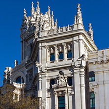 MADRID, SPAIN - JANUARY 21, 2018: Palace of Cibeles at Cibeles square in City of Madrid, Spain