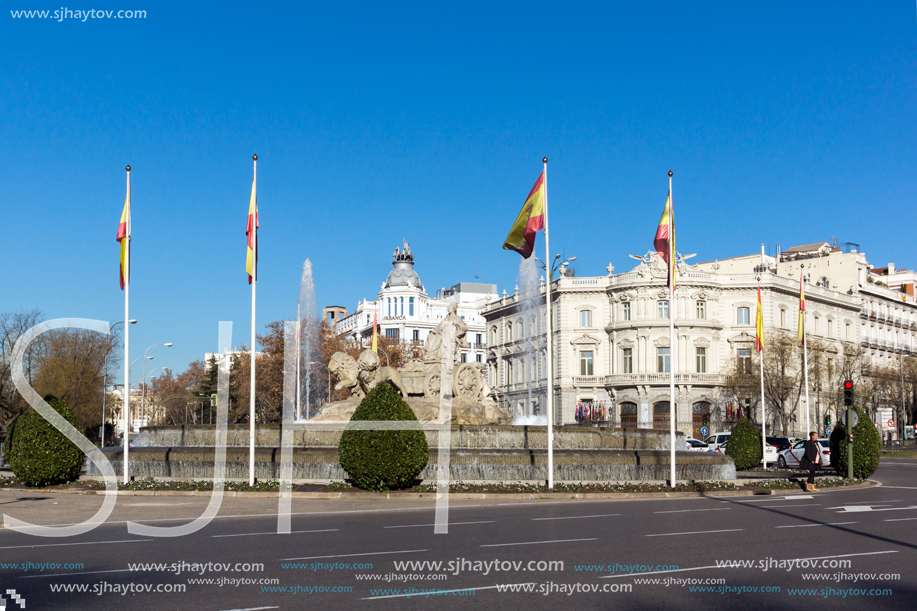MADRID, SPAIN - JANUARY 21, 2018: Fountain of the Goddess Cibeles in City of Madrid, Spain
