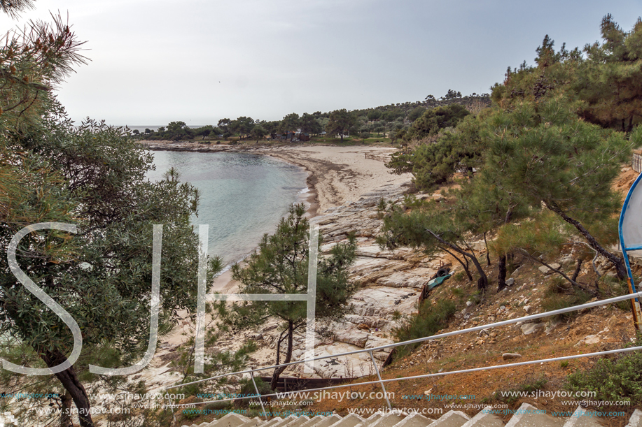 Panorama of beach at Thassos island, East Macedonia and Thrace, Greece