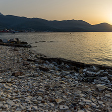 Sunset view on embankment of Thassos town, East Macedonia and Thrace, Greece
