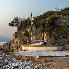 Sunset view on embankment of Thassos town, East Macedonia and Thrace, Greece