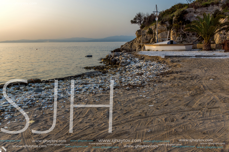 Sunset view on embankment of Thassos town, East Macedonia and Thrace, Greece