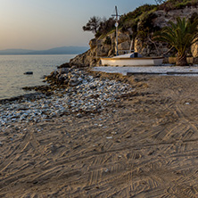 Sunset view on embankment of Thassos town, East Macedonia and Thrace, Greece