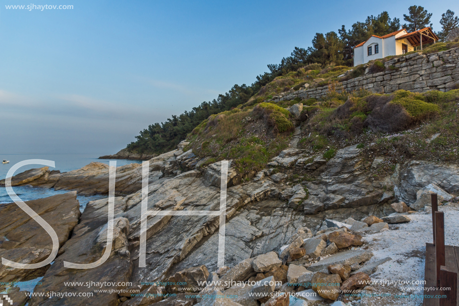 Sunset view on embankment of Thassos town, East Macedonia and Thrace, Greece