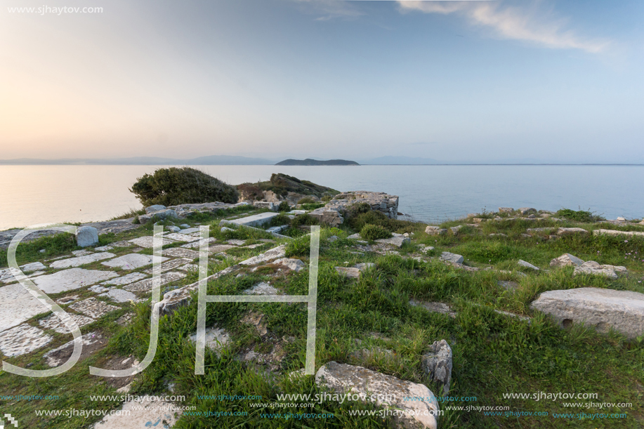 Sunset view on coastline near Thassos town, East Macedonia and Thrace, Greece