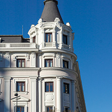 MADRID, SPAIN - JANUARY 21, 2018: Building at Alcala street in City of Madrid, Spain
