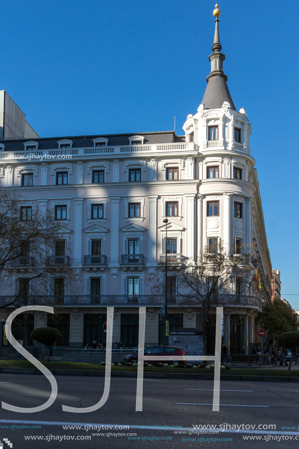 MADRID, SPAIN - JANUARY 21, 2018: Building at Alcala street in City of Madrid, Spain