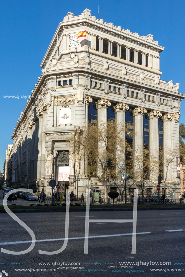 MADRID, SPAIN - JANUARY 21, 2018: Building of Cervantes Institute at Alcala street in City of Madrid, Spain