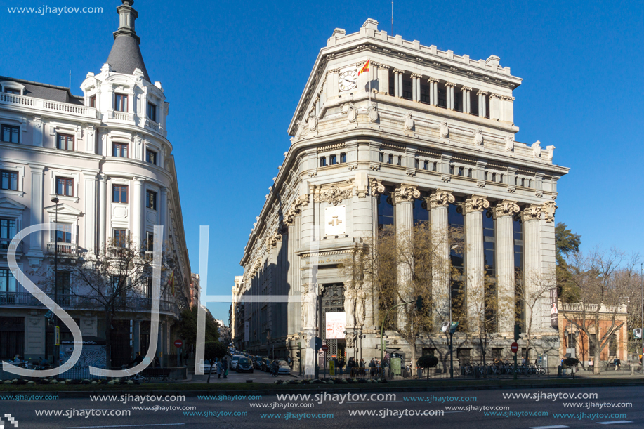 MADRID, SPAIN - JANUARY 21, 2018: Building of Cervantes Institute at Alcala street in City of Madrid, Spain