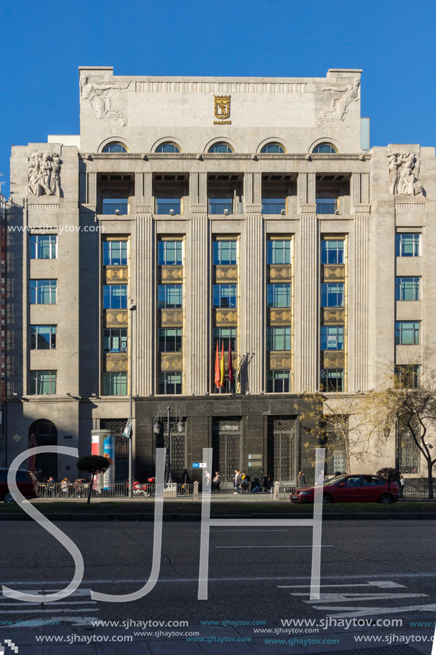 MADRID, SPAIN - JANUARY 21, 2018: Building at Alcala street in City of Madrid, Spain