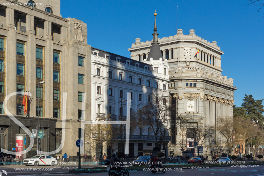 MADRID, SPAIN - JANUARY 21, 2018: Metropolis Building ( Edificio Metropolis) at Alcala and Gran Via streets in City of Madrid, Spain
