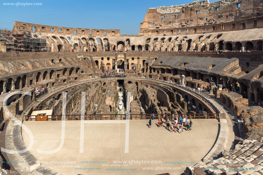 ROME, ITALY - JUNE 24, 2017:  Ancient arena of gladiator Colosseum in city of Rome, Italy