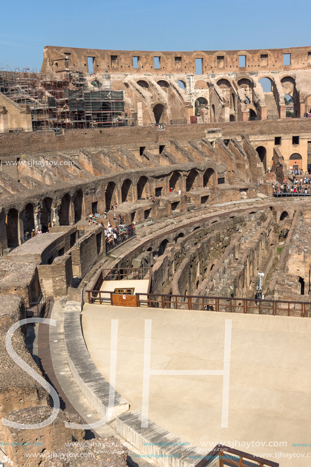 ROME, ITALY - JUNE 24, 2017:  Ancient arena of gladiator Colosseum in city of Rome, Italy