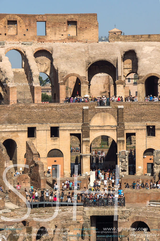 ROME, ITALY - JUNE 24, 2017:  Ancient arena of gladiator Colosseum in city of Rome, Italy