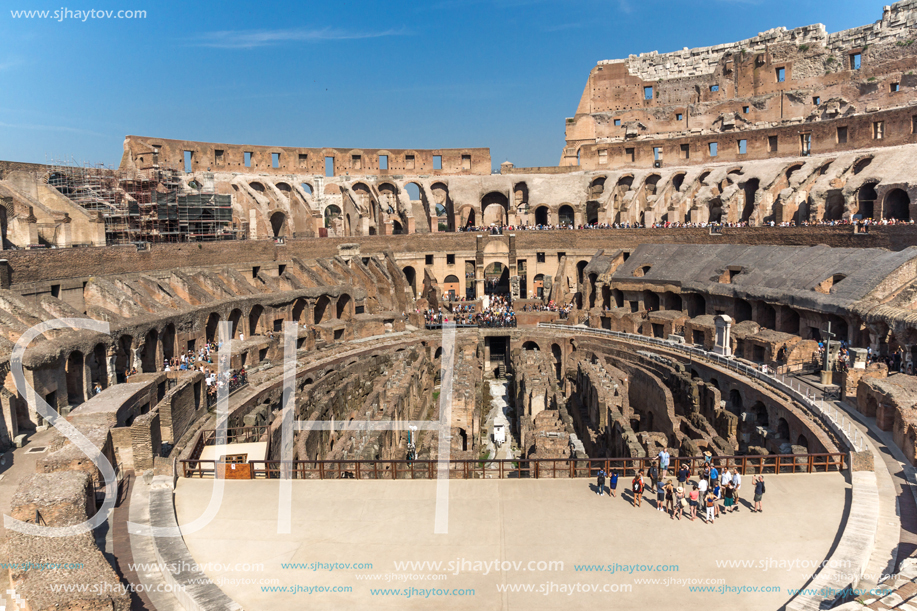 ROME, ITALY - JUNE 24, 2017:  Ancient arena of gladiator Colosseum in city of Rome, Italy