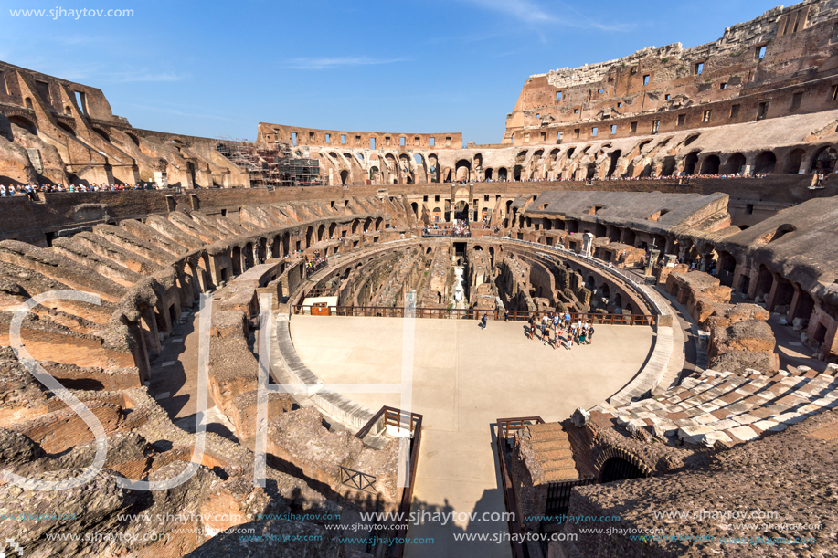 ROME, ITALY - JUNE 24, 2017:  Ancient arena of gladiator Colosseum in city of Rome, Italy