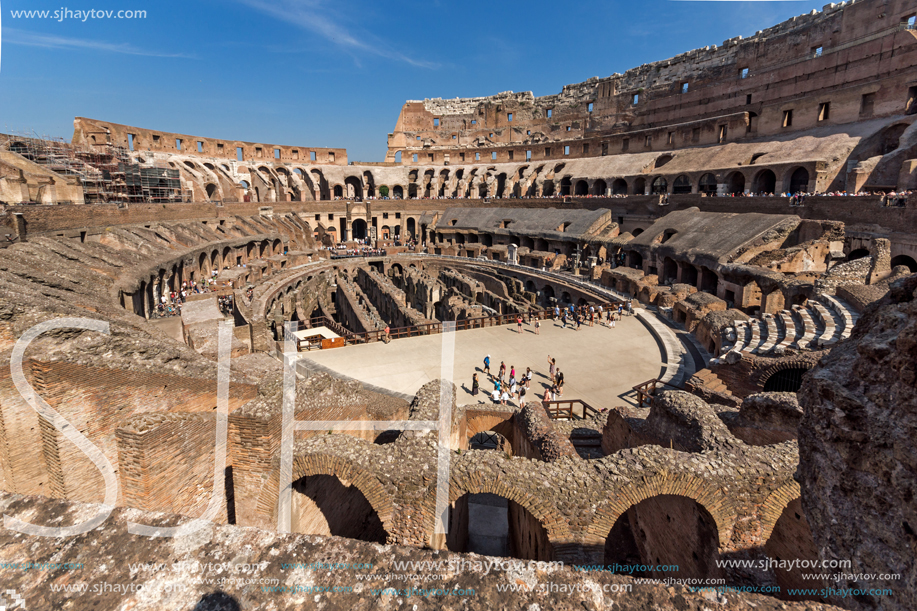 ROME, ITALY - JUNE 24, 2017:  Ancient arena of gladiator Colosseum in city of Rome, Italy