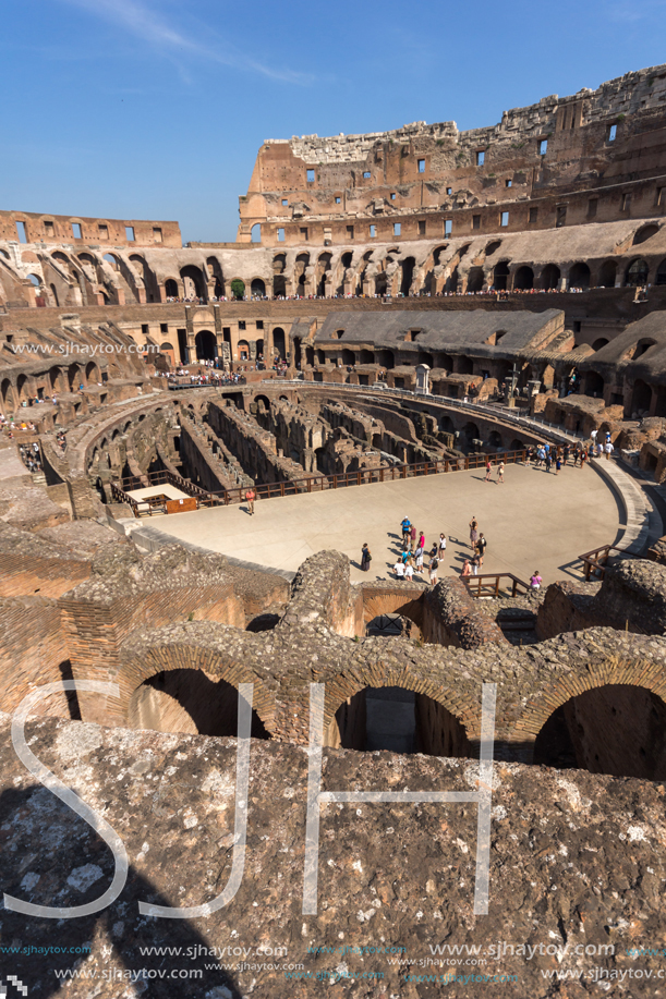 ROME, ITALY - JUNE 24, 2017:  Ancient arena of gladiator Colosseum in city of Rome, Italy