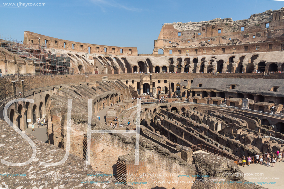 ROME, ITALY - JUNE 24, 2017:  Ancient arena of gladiator Colosseum in city of Rome, Italy