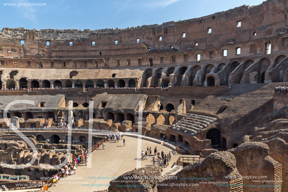 ROME, ITALY - JUNE 24, 2017:  Ancient arena of gladiator Colosseum in city of Rome, Italy