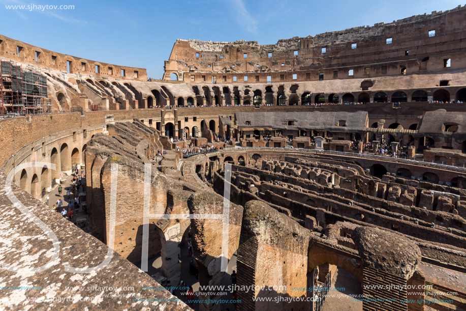 ROME, ITALY - JUNE 24, 2017:  Ancient arena of gladiator Colosseum in city of Rome, Italy