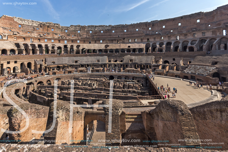 ROME, ITALY - JUNE 24, 2017:  Ancient arena of gladiator Colosseum in city of Rome, Italy