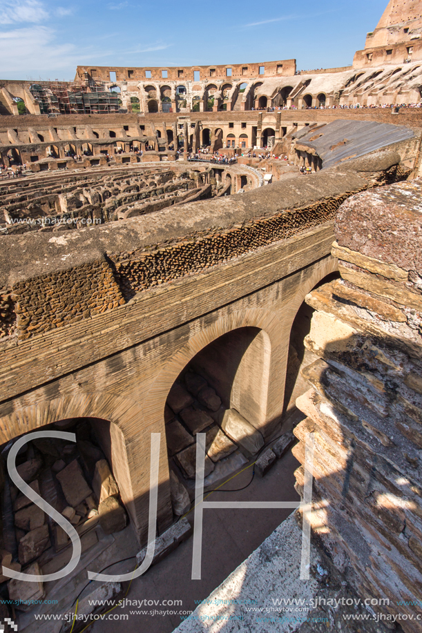 ROME, ITALY - JUNE 24, 2017:  Ancient arena of gladiator Colosseum in city of Rome, Italy