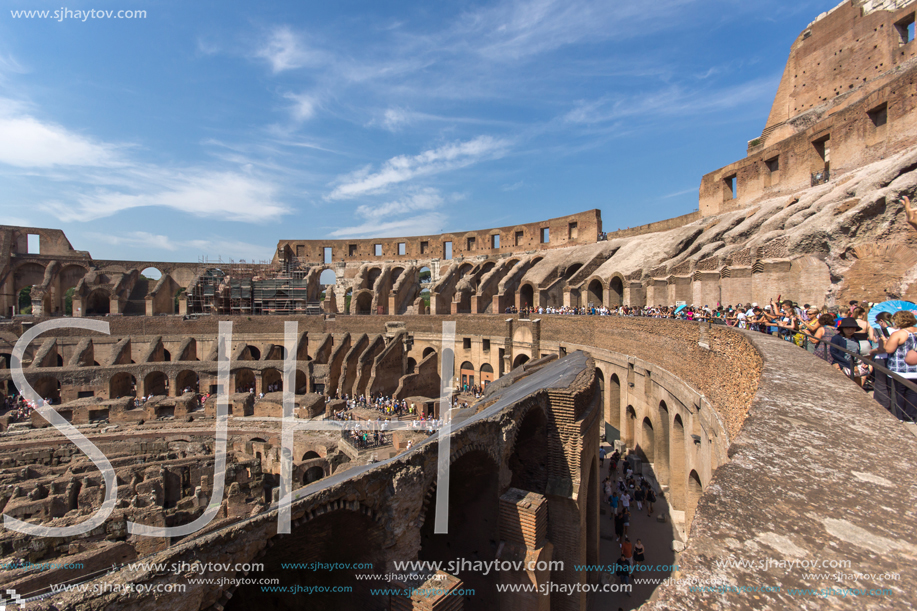 ROME, ITALY - JUNE 24, 2017:  Ancient arena of gladiator Colosseum in city of Rome, Italy