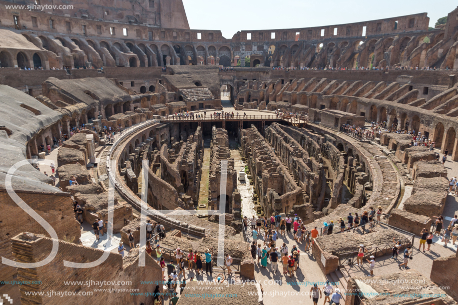 ROME, ITALY - JUNE 24, 2017:  Ancient arena of gladiator Colosseum in city of Rome, Italy