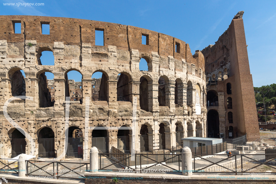 ROME, ITALY - JUNE 24, 2017:  Ancient arena of gladiator Colosseum in city of Rome, Italy