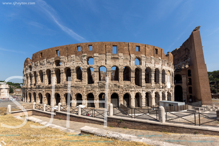 ROME, ITALY - JUNE 24, 2017:  Ancient arena of gladiator Colosseum in city of Rome, Italy
