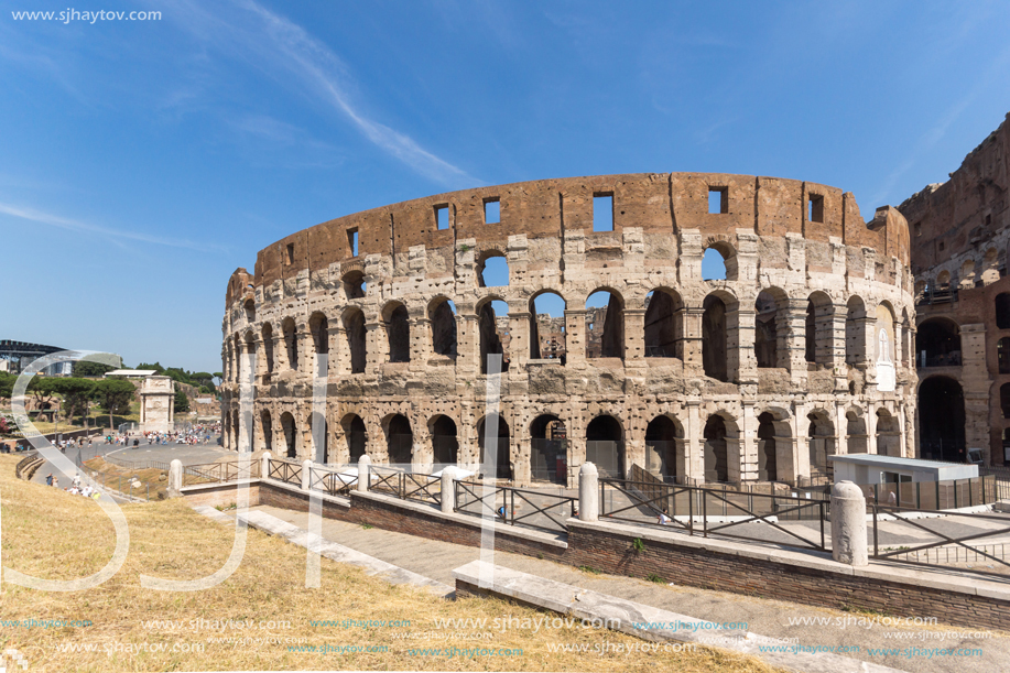 ROME, ITALY - JUNE 24, 2017:  Ancient arena of gladiator Colosseum in city of Rome, Italy