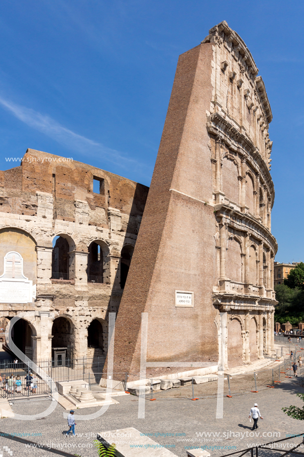 ROME, ITALY - JUNE 24, 2017:  Ancient arena of gladiator Colosseum in city of Rome, Italy