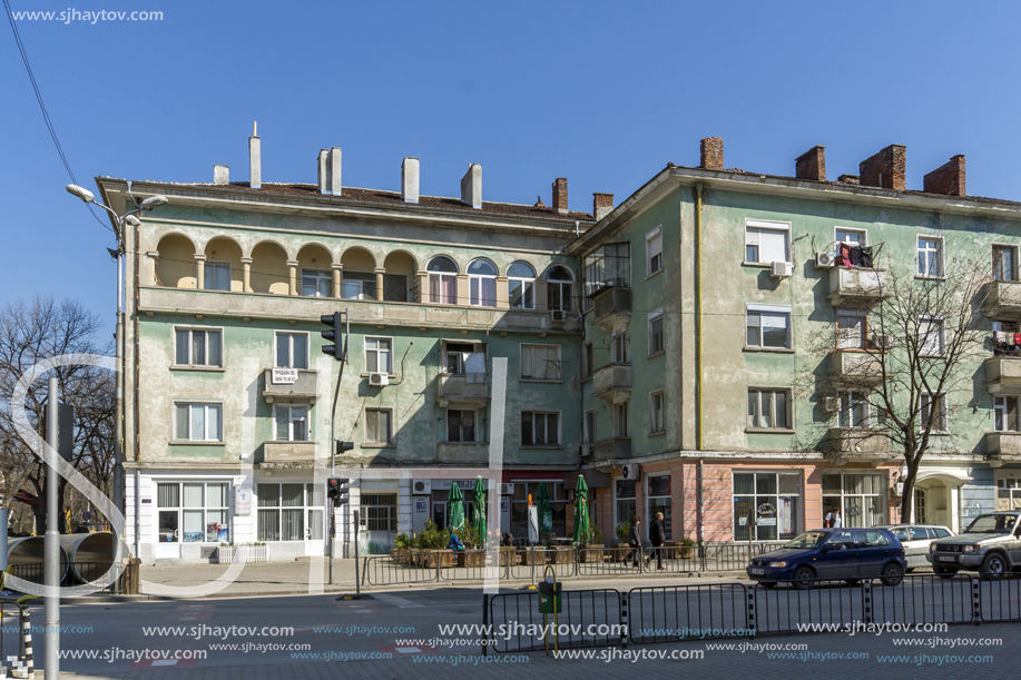 DIMITROVGRAD, BULGARIA - MARCH 15, 2014: Typical street and Building in town of Dimitrovgrad, Haskovo Region, Bulgaria