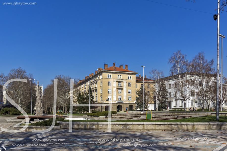 DIMITROVGRAD, BULGARIA - MARCH 15, 2014: Typical street and Building in town of Dimitrovgrad, Haskovo Region, Bulgaria