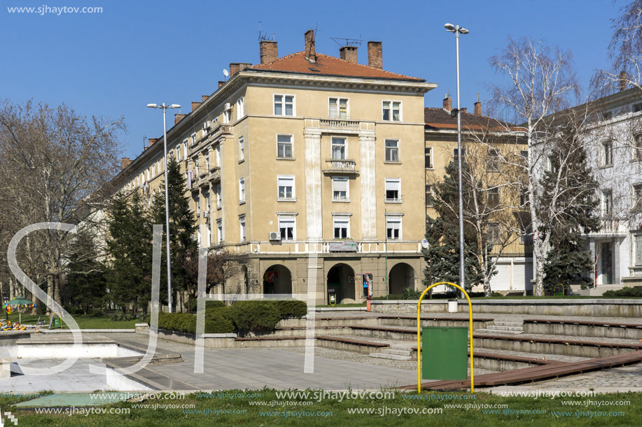 DIMITROVGRAD, BULGARIA - MARCH 15, 2014: Typical street and Building in town of Dimitrovgrad, Haskovo Region, Bulgaria