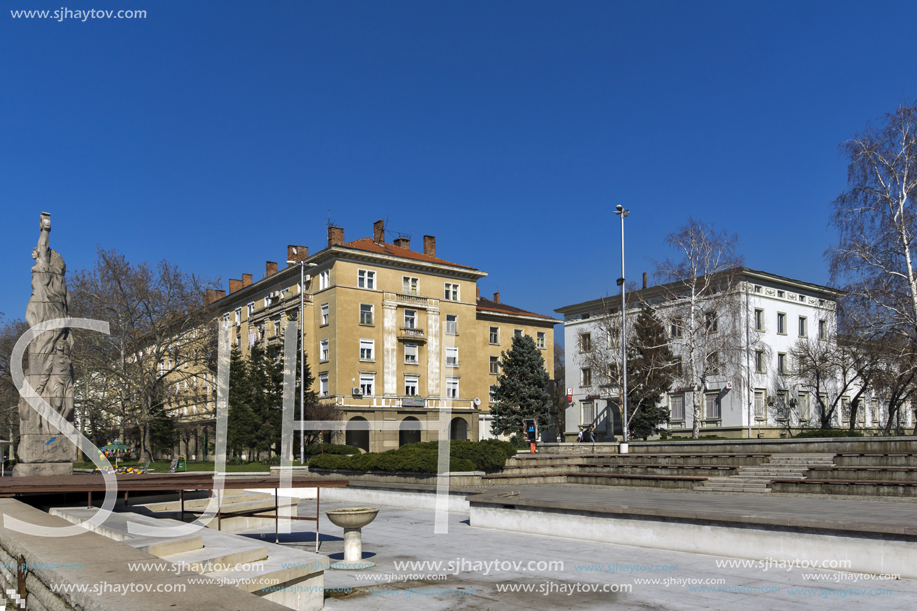 DIMITROVGRAD, BULGARIA - MARCH 15, 2014: Typical street and Building in town of Dimitrovgrad, Haskovo Region, Bulgaria