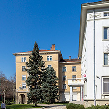 DIMITROVGRAD, BULGARIA - MARCH 15, 2014: Typical street and Building in town of Dimitrovgrad, Haskovo Region, Bulgaria