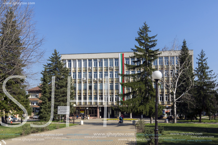 DIMITROVGRAD, BULGARIA - MARCH 15, 2014: Typical street and Building in town of Dimitrovgrad, Haskovo Region, Bulgaria