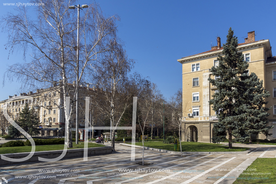 DIMITROVGRAD, BULGARIA - MARCH 15, 2014: Typical street and Building in town of Dimitrovgrad, Haskovo Region, Bulgaria