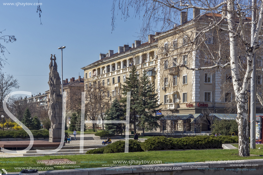 DIMITROVGRAD, BULGARIA - MARCH 15, 2014: Typical street and Building in town of Dimitrovgrad, Haskovo Region, Bulgaria