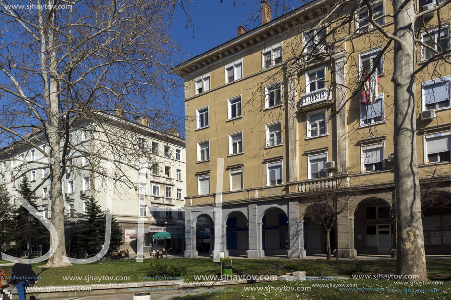 DIMITROVGRAD, BULGARIA - MARCH 15, 2014: Typical street and Building in town of Dimitrovgrad, Haskovo Region, Bulgaria