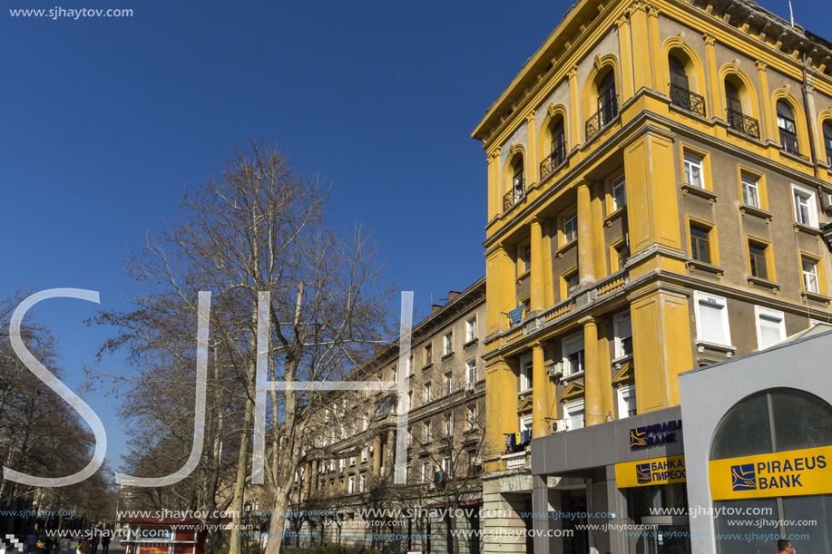 DIMITROVGRAD, BULGARIA - MARCH 15, 2014: Typical street and Building in town of Dimitrovgrad, Haskovo Region, Bulgaria
