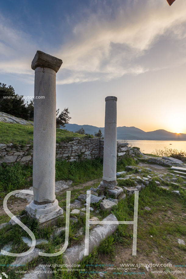 Amazing sunset on Evraiokastro Archaeological Site, Thassos town, East Macedonia and Thrace, Greece