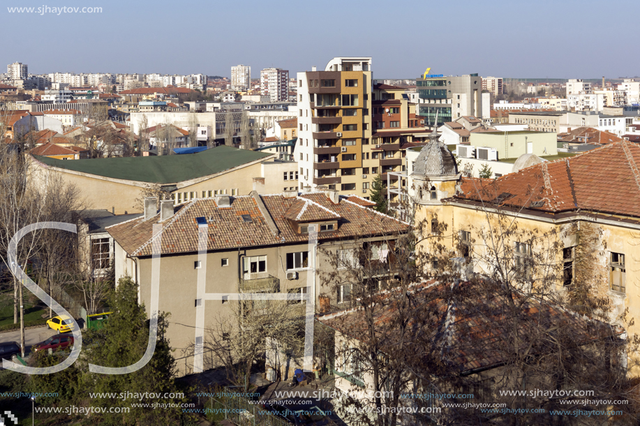 HASKOVO, BULGARIA - MARCH 15, 2014: Amazing panoramic view of City of Haskovo - from Monument of Virgin Mary , Bulgaria