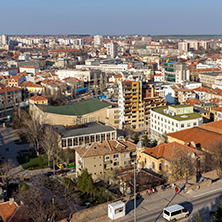 HASKOVO, BULGARIA - MARCH 15, 2014: Amazing panoramic view of City of Haskovo - from Monument of Virgin Mary , Bulgaria